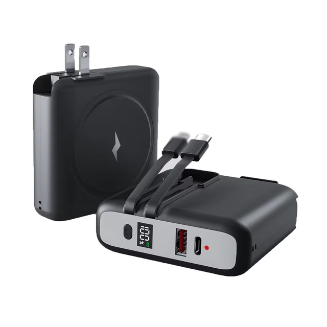 USB C Fast Charger 10000mAh Magnetic Portable Wireless Power Bank with Built-in Cable GaN Tech AC Wall Charger