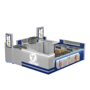 Quiosque De Alimentos De Iogurte Congelado Azul Shopping Center Ice Cream Display Bar Contador Novo Smoothie Ice Snack Contador Display