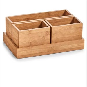 <b>Bamboo</b> Storage Box Set 4 Piece Cosmetic Organizer Wooden Desk Tidy <b>Container</b> For Makeup And Office Supplies - Product Image 5