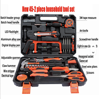 Boîte à outils portable multifonctionnelle pour le travail du bois à domicile, 45 pièces, ensemble d'outils à main, boîte rigide en acier au carbone, OEM, garantie de 3 ans