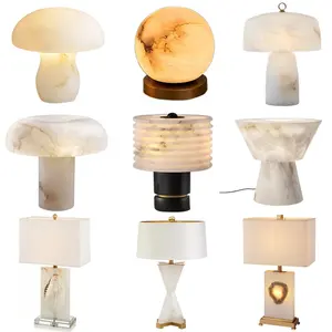 Prix de gros Nouveau design Lampe de table décorative moderne en albâtre avec socle en marbre d'Espagne en albâtre pour décoration d'hôtel