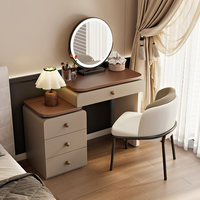 Table de toilette éclairée extensible et durable, écologique, avec miroir en verre, pour petits appartements et hôtels, avec rangement intégré