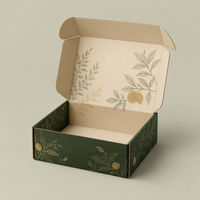 Boîte d'emballage cadeau en carton ondulé avec logo personnalisé, impression couleur intégrale à l'intérieur, feuille de citron vert foncé avec dorure or, motif botanique