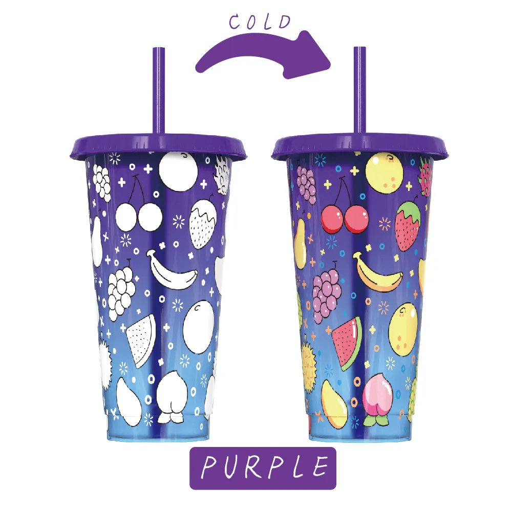 Özel baskılı içecek tumbler kullanımlık renk değiştiren plastik 24oz içecek soğuk fincan kapaklı ve saman