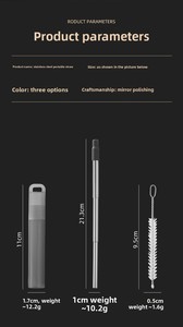 ชุดหลอดดูดน้ำแบบพับเก็บได้ ทำจากสแตนเลส 304 สำหรับเครื่องดื่ม ชานม - Product Image 2