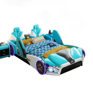 Cama infantil creativa con forma de coche, con almacenamiento, para dormitorio, individual, diseño deportivo, aspecto de cuero naranja - Product Image 5