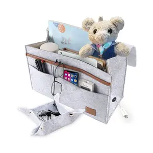 Large Capacity Collapsible Grey Bedside Remote Caddy Square Three-Dimensional Type Caddy