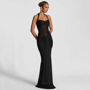 Y1329 <span class=keywords><strong>moda</strong></span> all'ingrosso nuove donne cravatta al collo tinta unita maglia trasparente Sexy nastro abito - Product Image 3
