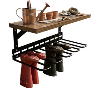 <b>Wall</b>-mounted solid wood <b>shoe</b> <b>rack</b> with storage shelf and garden tool organizer; multi-functional boot <b>rack</b>; outdoor waterproof - Product Image 5