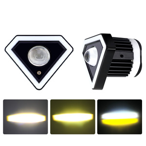 ไฟสปอร์ตไลท์ LED สำหรับมอเตอร์ไซค์ทรงเพชร สีขาว-เหลือง แสงคู่ กันน้ำระดับ IP67 พร้อมไฟวงแหวน Angel Eye ใช้ได้กับรถมอเตอร์ไซค์ทั่วไป 24V - Product Image 3