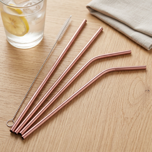 Rose Gold Metal <b>Drinking</b> <b>Straws</b> 4-Pack Reusable Bar Accessories Modern Style - Product Image 5