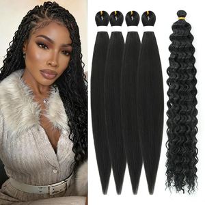 Bohemian <b>Braiding</b> Bundles Set with Pre Stretch Synthetic Hair <b>Extension</b> & Deep Wave Bundles Synthetic Yaki Hair Bulks - Product Image 1