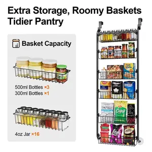 Over The Door Pantry Organizer 6-Tier Heavy Duty Metal Door Storage Adjustable Hanging Kitchen Spice Rack