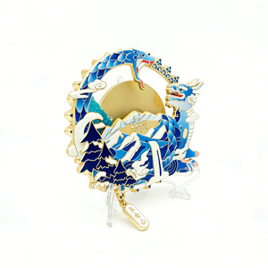 Aimant de réfrigérateur en métal 3D personnalisé, plaqué or de luxe, accents de <span class=keywords><strong>dragon</strong></span> et de fleurs avec pendentif, décoration d'intérieur et cadeaux souvenirs - Product Image 3
