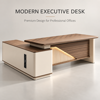 Bureau de direction en forme de L haut de gamme, moderne, en bois, pour PDG, table de patron, mobilier de bureau administratif avec LED