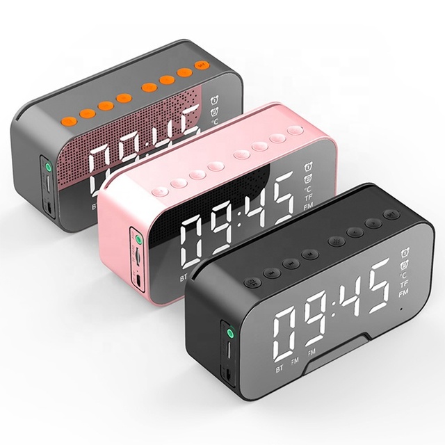 New Smart Wireless BT Speaker FM Radio Alarm Clock Speaker Mirror Adjustment Light Card Mini Subwoofer Company Gifts