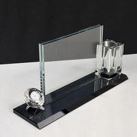 Décoration de table de bureau, porte-stylo en cristal, base noire, horloge en cristal diamant, porte-stylo