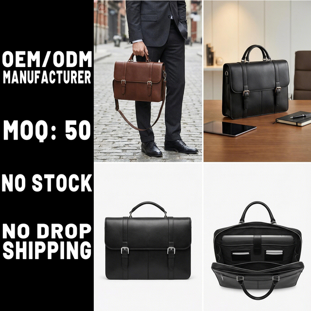 Manufacturer OEM Top Grain Leather Briefcase Classic Business Multi Pocket Anti Theft Men Briefcase for Daily Use