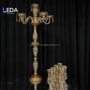 LEDA Bougeoir de table de mariage haut de gamme en or champagne pour décoration de banquet de mariage - Product Image 4