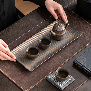 ถาดชาเซรามิกสไตล์ญี่ปุ่นแบบหยาบ ทำมือ ถาดรองน้ำชาแบบเรโทร ถาดรองน้ำชาแบบมินิมอลสำหรับเทน้ำชา - Product Image 3