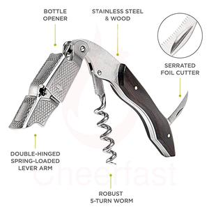 Sacacorchos de madera de color negro al por mayor de fábrica y juego de embalaje de cuero PU, sacacorchos con mango de madera de ébano - Product Image 3