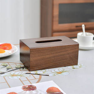 Caja de pañuelos de madera maciza de nogal negro de 9,2 cm de altura, independiente, para uso en el hogar y la oficina - Product Image 1