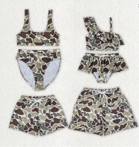 Trajes de Baño Tipo Trunk para Niñas, Estilo Familiar, Color Verde Camuflaje, Transpirables y Ecológicos, de Poliéster/Nailon - Product Image 1