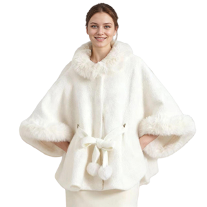 Châle en fausse fourrure de vison pour femme, avec pompons moelleux et ceinture, ouvert sur le devant, à manches longues, idéal pour mariage, rendez-vous galants et séances photo - Product Image 2