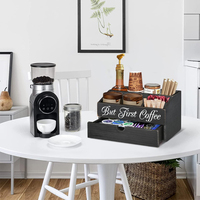 Gran oferta, accesorios para Barra de café de madera de bambú blanco de granja, organizador de estación de jarabe de cápsulas de café, soporte con cajón