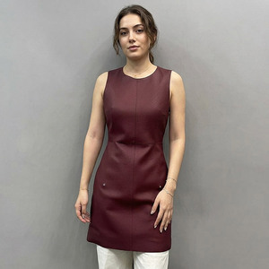 Abito <span class=keywords><strong>da</strong></span> donna Jancoco personalizzato senza maniche con scollo rotondo in vera pelle martellata per l'autunno - Product Image 1