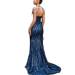 46w Fashionable Formal Evening Dress New Product Sleeveless Halterneck Slim Fit Sheath Sequined Prom Dresses