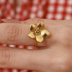 Flower <b>Open</b> <b>Ring</b> 18k Gold Plated Stainless Steel Unisex Jewelry Gift - Product Image 4