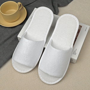Precio de fábrica al por mayor Toalla blanca Tela Zapatillas de Punta abierta Transpirable Barato Desechable <span class=keywords><strong>Terry</strong></span> Cloth Zapatillas de hotel con logotipo - Product Image 3
