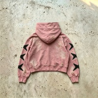 Fournisseur en vogue : Sweat à capuche vintage en polaire avec strass, style streetwear hip-hop, anti-rétrécissement, effet vieilli et broderie de patchs