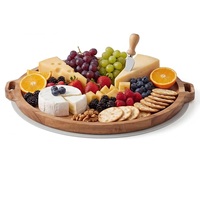 Planche à charcuterie ronde en bois d'acacia de qualité supérieure, planche à collation de 13 pouces avec poignées latérales, planche à fromage en bois et plateau de service