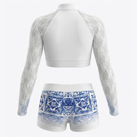 Uniforme de Porristas, Top Corto de Manga Larga con Encaje y Conjunto de Pantalones Cortos Estampados para Prácticas y Competiciones de Porristas
