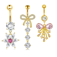 Piercing de nombril en acier inoxydable Xinfocus pour femmes, plaqué or, fleur pendante, anneaux de nombril, bijoux de mode pour femmes et hommes