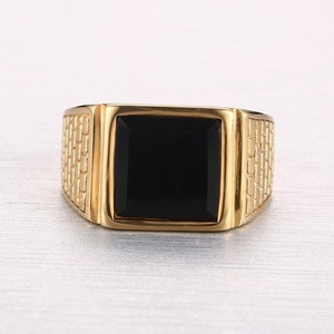 Anillo de Sello para Hombre de Acero Inoxidable con Ónix Negro Cuadrado Incrustado, Banda Ancha Texturizada, Joyería de Dedo para Negocios con Personalidad - Product Image 2