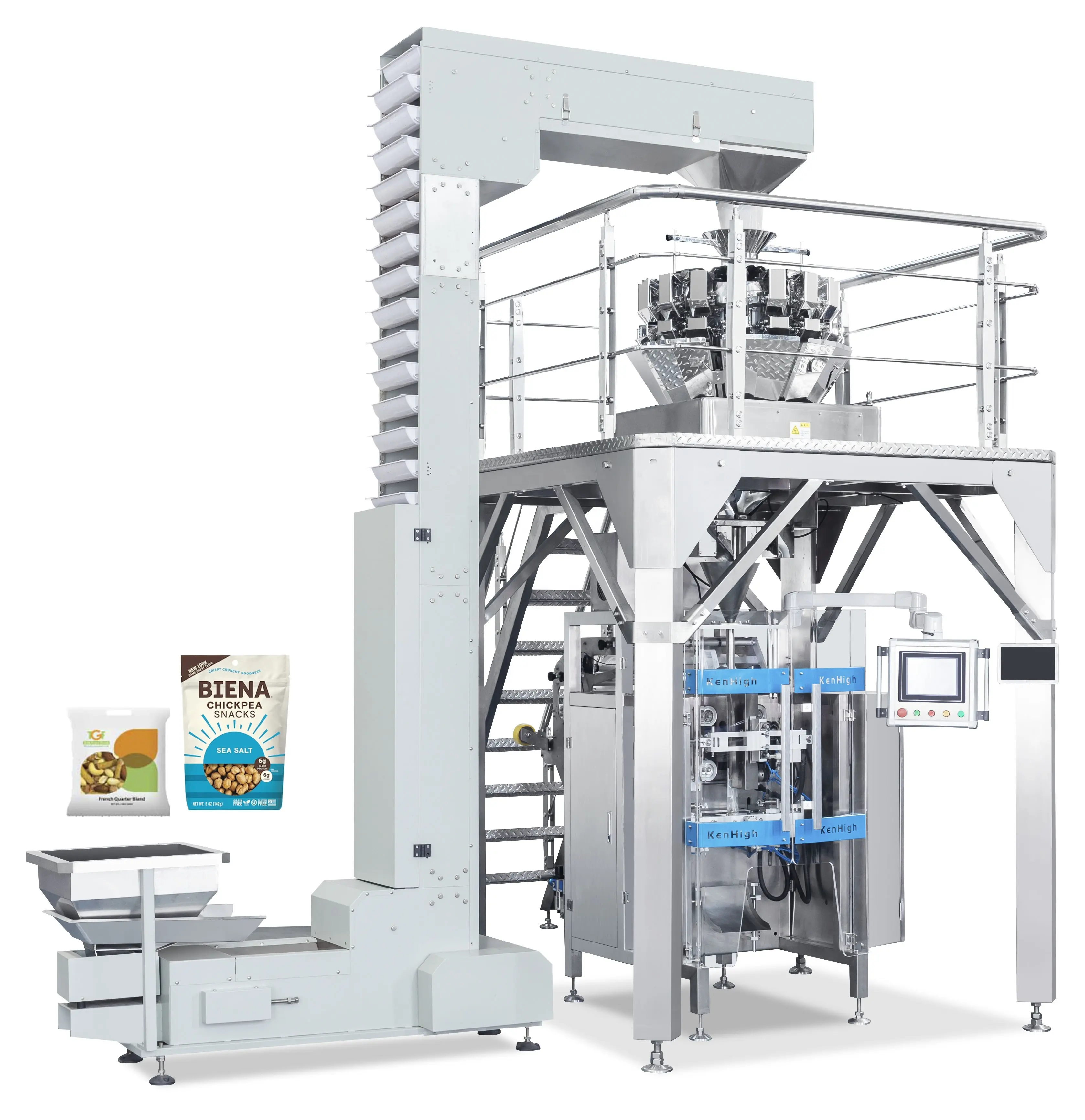 KenHigh Continuous Motion High Speed Frozen Peas Popcorn Raisin Dried Fruit Nuts Cookies Biscuits Candies VFFS Bagging Machine