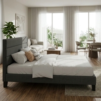 Lit plateforme moderne SHA CERLIN avec tête de lit rembourrée en tissu gris