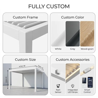 Pérgola de Aluminio de Estilo Europeo Tradicional con Techo de Láminas con Aspecto de Madera, Gazebo Impermeable para Exteriores para Patio de Hotel