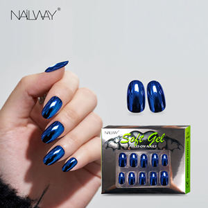 <span class=keywords><strong>Uñas</strong></span> Postizas de Gel Suave/PMMA, Color Azul, <span class=keywords><strong>Efecto</strong></span> Espejo Metálico, Cobertura Completa, 30 Piezas, Cortas, Ovaladas, Cromo Aurora para Dedos - Product Image 2
