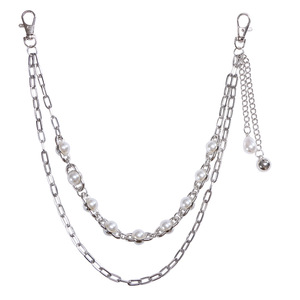 White K Double Layer Pearl Waist <b>Chain</b> For Men Denim Hip Hop Punk Style Daily Wear Fashion Body <b>Chain</b> - Product Image 5