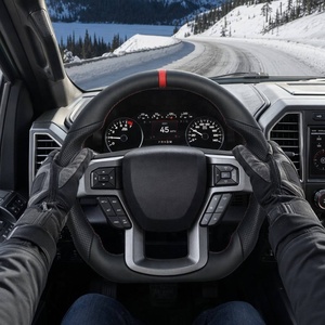 Volante <span class=keywords><strong>de</strong></span> Fibra <span class=keywords><strong>de</strong></span> Carbono Real con Cuero Perforado y Franja Deportiva Compatible con Ford Mustang F-150 Ranger Explorer <span class=keywords><strong>EcoSport</strong></span> - Product Image 2