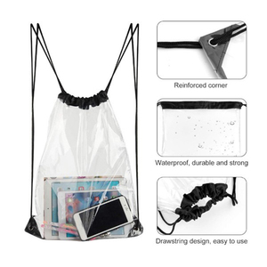 Custom Printed Logo Clear <b>Drawstring</b> Backpack Stadium Approved Transparent String Cinch <b>Bag</b> for Gym Concerts Clear Stadium <b>Bag</b> - Product Image 5