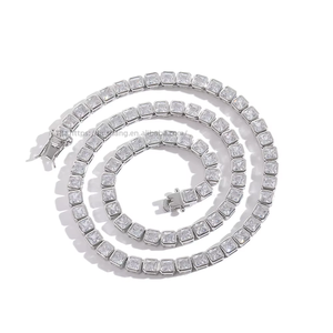 4 * 4Mm Encapsulated Square Zirconium Tennis <b>Chain</b> Necklace, <b>Copper</b> Micro-inlaid Zircon Single-row <b>Chain</b> Tanjing Fashion - Product Image 4