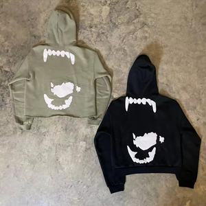 Fabricant de sweats à capuche, streetwear, sweats à capuche à bords coupés, logo imprimé en relief 3D personnalisé, sweats à capuche surdimensionnés à ourlet brut, 500 g/m², pour hommes - Product Image 3