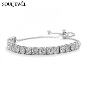 Pulsera de Moissanita con Corte Brillante, Chapada en Rodio, Plata S925, Cadena Ajustable, Joyería de Lujo para el Día a Día de la Mujer - Product Image 1