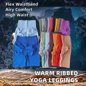 Vendita calda inverno Leggings a costine a vita alta senza cuciture Yoga pantaloni scricchiolanti caldo bottino palestra Fitness tinta unita <span class=keywords><strong>Leggins</strong></span> - Product Image 2