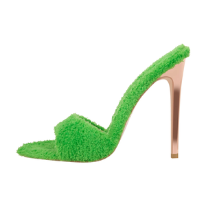 <span class=keywords><strong>Mules</strong></span> à talons hauts en fourrure pour femmes, talons aiguilles ouverts en peluche pour les soirées et les sorties nocturnes - Product Image 3